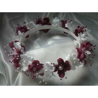  White & Red Flower Girl Head Piece Halo Wedding Mis Quince 