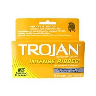  Trojan Condoms, Intense Ribbed Ultrasmooth, Lubricated, 12 