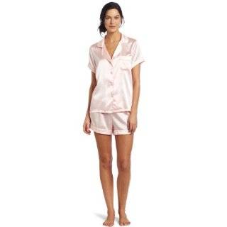 Dearfoams Womens Short Sleeve Piped Notch And Short Solid Pajama