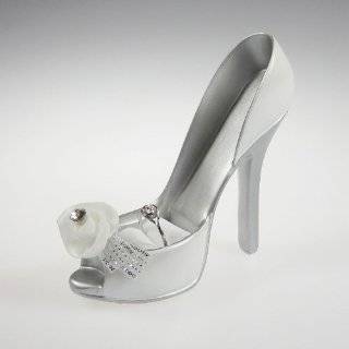 Bridal Shoe Ring Holder Display Elegant White Rose 3.75 x 3.5