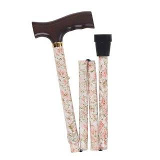   Adjustable Folding Fancy Cane with Derby Top Wood Handle, Beige Floral