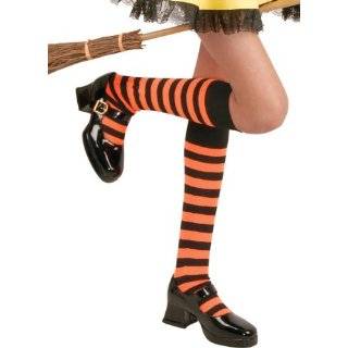 Girls Black & Orange Knee High Striped Socks