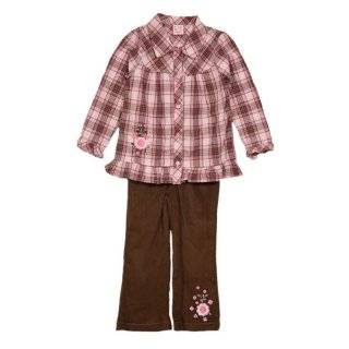   Girls (2t 4t) pink / brown plaid button top & corduroy pants set