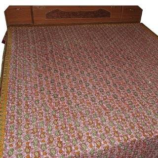 Red Bed Sheet Handmade Cotton Floral Block Printed Design from India 