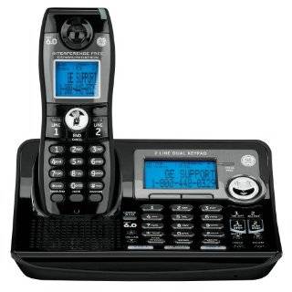 GE Dect 6.0 Digital Black 2 Line Cordless Single Handset Phone with 