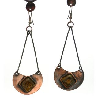 Copper Recycled Brown Glass Half Moon Earrings (Chile)