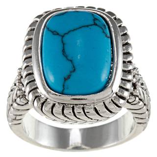 City Style Antique Metal Genuine Emerald Cut Turquoise Ring