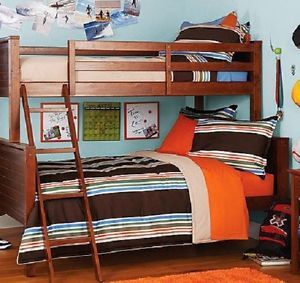 Twin Over Full Loft Bunk Bed Children Kids Girls Boys Bedroom Furniture Walnut