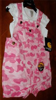 Baby Girl Infant Toddler Carhartt 2 Piece Set Bib Overalls Pink Camo