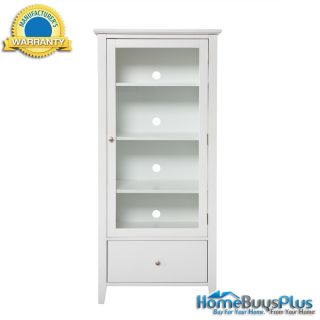 White Media Tower And Cd Dvd Storage Cabinet With Glass Door