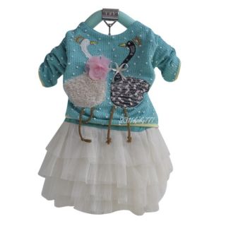 Baby Girls Kids Swan Dress Top and Chiffon Skirt Tutu Costume Outfit Clothes