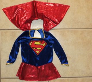 Infant Superman Costume Baby Girl 12 18 MO Dress with Cape Blue Velvet Red Shine