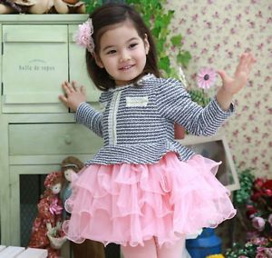 1pc Baby Girl Toddler Kids Princess Pageant Striped Dress Outfit Clothes Tutu