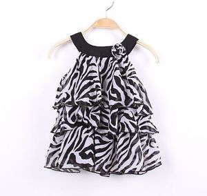 3 4 Year Lassock Baby Kid Toddler Girl Chiffon Zebra Stripe Dress Outfit Clothes