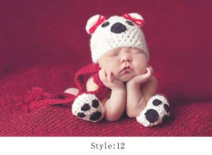 Cute Crochet Knitted Baby Hat Cap Girl Boy Diaper Dogs Photography Prop Costume