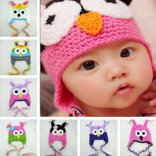 Fashion Cute Baby Boy Girl Toddler Owls Knit Crochet Hat Beanie Cap Ear Warm New