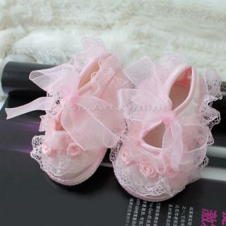 Sweet Baby Girl Newborn Infant Toddler Non Slip Lace Flower Shoes Pink 0 3month