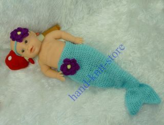 Baby Girl Toddler Infant Mermaid Knitted Costume Set Photo Photography Prop L16