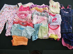 Huge 28 Piece Baby Girl Clothes Lot 12 MO OshKosh Jumping Bean Carter More