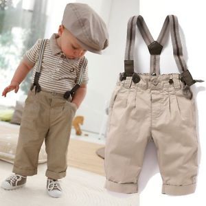 Baby Boy Toddler Kid Striped T Shirt Top Bib Pants 2 Pcs Overalls Outfit Clothes