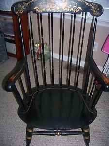 Nichols Stone Rocker Rocking Chair Black Gold with Stenciled Fruit Design