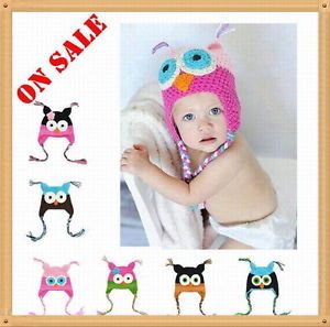Cute Owl Crochet Knit Handmade Baby Girl Toddler Beanie Hat Newborn 2T on Sale