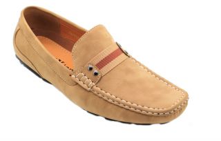 Men's Casual Leather Moccasins Loafer Strap Across Slip on Driving Shoes Beige