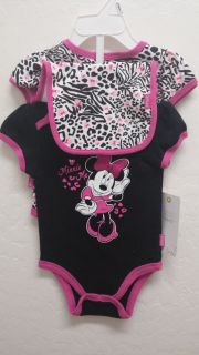 Baby Girl Disney Minnie Mouse 3 Piece Outfit Set Clothes One Piece Bodysuit