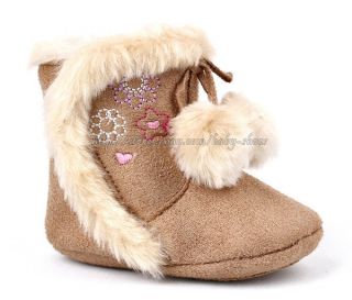 Toddler Baby Girl Pom Pom Boots Faux Fur Lined Crib Shoes Newborn to 18 Months