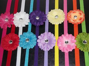 Set of 10 Baby Girls Daisy Flowered Headband Hairband Rainbow of Colors