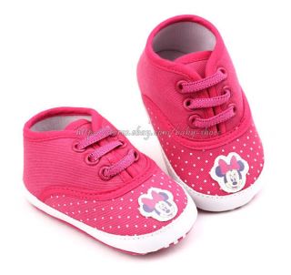Baby Girls Fushsia Minnie Mouse Soft Sole Shoes Sneakers Newborn to 18 Months