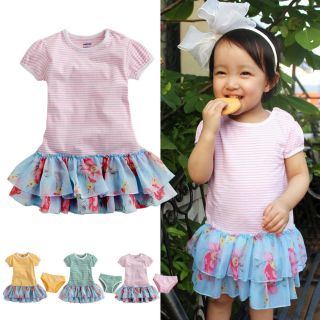 2pcs Baby Toddler Infant Girls Tutu Chiffon Ruffle Dress Brief "Flower Dress"