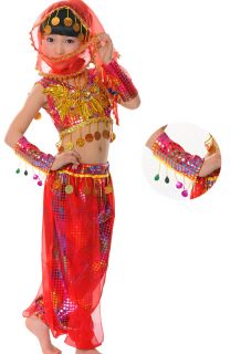 New Girls Party Belly Indian Sequins Costume Dance Dress Set 3 12y Clothes DS010
