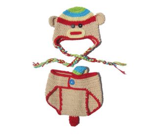 2pcs Baby Girl Boy Kids Newborn Hat Pants Crochet Monkey Outfit Set Suit Clothes