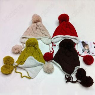 Cute Baby Boys Girls Warm Winter Crochet Ball Ear Flap Knit Beanie Hat Cap