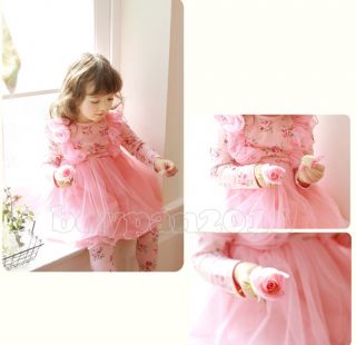 New Kids Toddlers Girls Princess Flower Long Sleeves Tulle Tutu Dress Ages 1 7Y