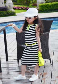 Lovely Kid Toddlers Girls Pretty Stripe Black White Sleeveless Pretty Long Dress