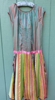 Baba Los Angeles Colorful Drop Waist Shimmering Festival Mardi Gras Dress Sz L
