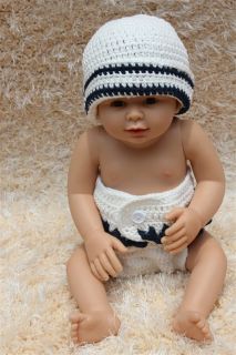 Handmade firemen Policeman Navy Baby Knit Crochet Hat Nappy Newborn Photo Prop