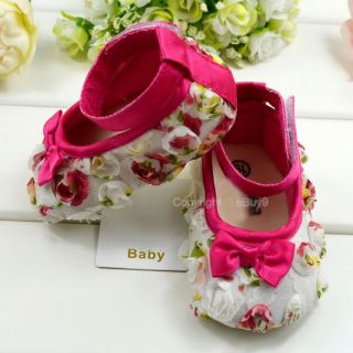 White Toddler Baby Girls Rose Bow Flower Princess Shoes 3 18 Mts Size US 2 3 4