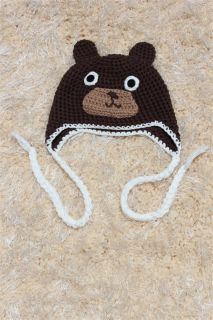 Cute Handmade Cotton Brown Teddy Bear Baby Knit Crochet Hat Newborn Photo Prop