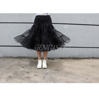 Women 2 Layer Swing Hoop Underskirt Rockabilly Dance Petticoat Knee Length Black