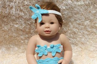 Cute Handmade Crochet Knit Mermaid Tail Headband Newborn Baby Photo Prop Blue