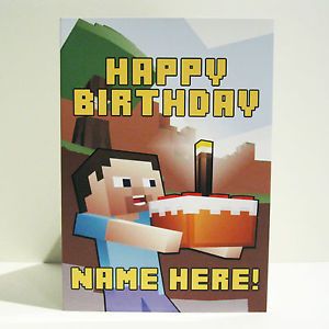 Personalised Birthday Card Inspired by Video Games Minecraft Steve