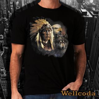 Indian American Eagle New Men Women Top T Shirt Vintage Native Retro Wolf H61