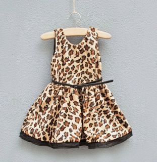 1pc Baby Girl Kids Toddlers Velvet Leopard Belt Dress Clothes Outfit Sundress