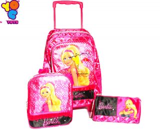 Barbie 3 Pieces Luggage Set Backpack  large and Small Backpack Cosmetics Case