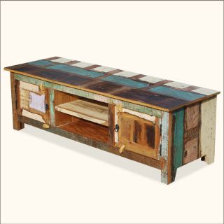 Reclaimed Wood Media Stand Rustic Distressed Storage TV Entertainment Center