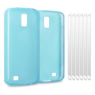 Clear Blue TPU Gel Jelly Rubber Case for Samsung I9295 Galaxy S4 Active w 6 LCD