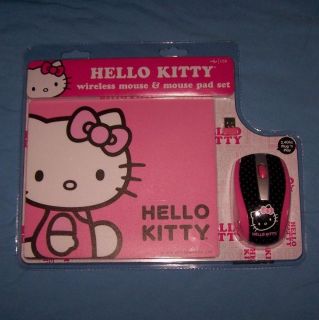 Hello Kitty Wireless Mouse Desktop Computer Laptop Notebook Pink Black Pad Set